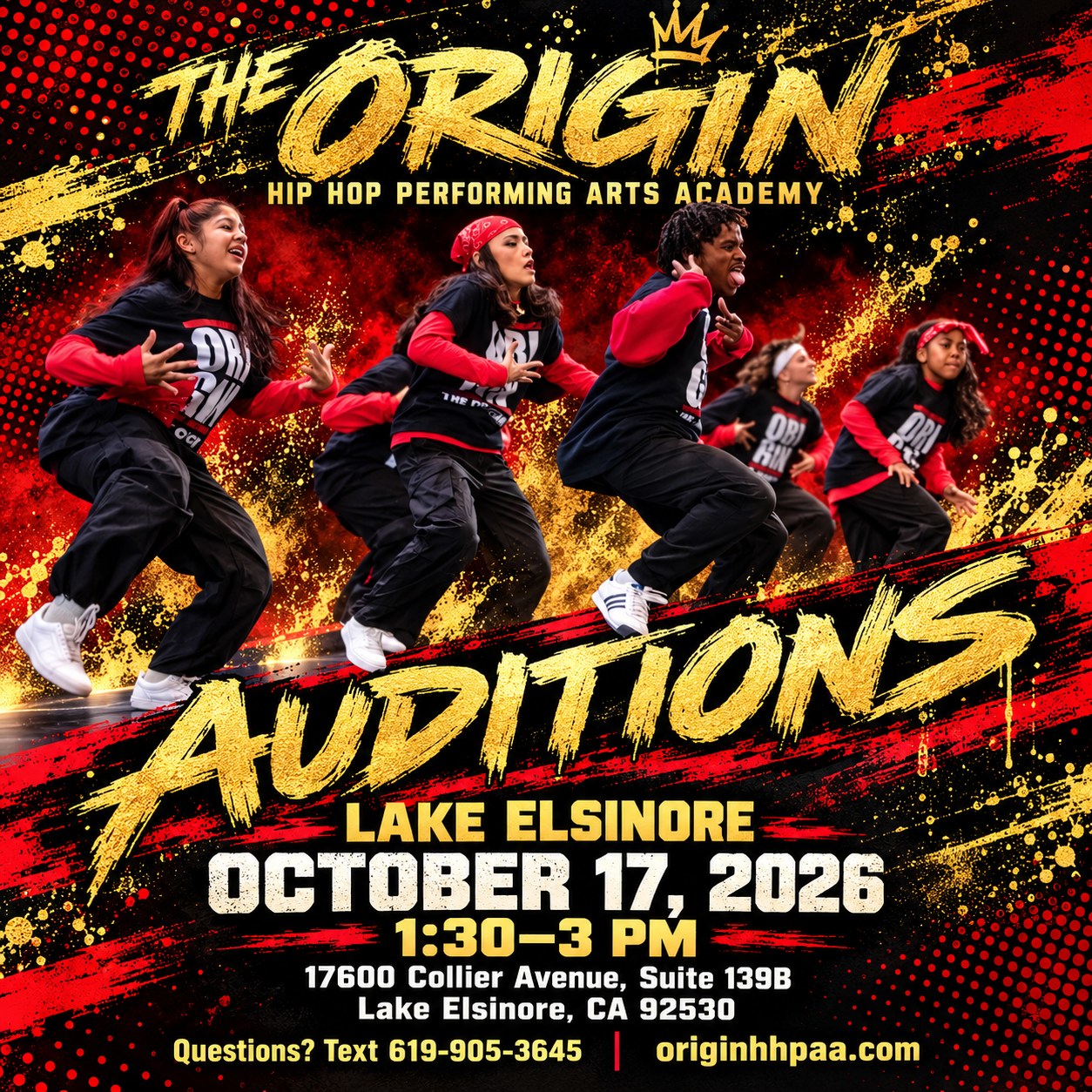 The Origin Lake Elsinore auditions: October 17, 2026, 1:30–3 PM